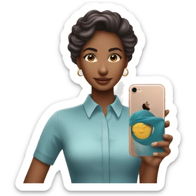 Uma mulher de olhos cor de meu morena e com iPhone 11 na mão trabalhando de social media  sticker