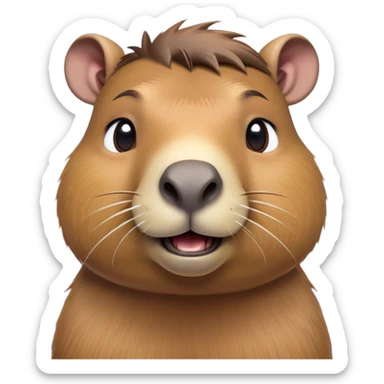Cinematic Comical Capybara Portrait Emoji, Head tilted dramatically with an exaggeratedly amused expression, featuring a robust, rounded build and a distinct capybara face with a broad snout and quirky, small ears, rendered with lifelike soft fur and wide, comically expressive eyes brimming with playful disbelief; high shine, dramatic yet playful, styled with an air of cheeky mischief, soft glowing outline, capturing the essence of a spirited and over‐the‐top capybara that looks ready to side‐eye its way into viral fame! sticker