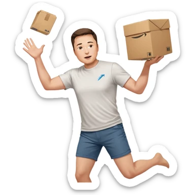 elon musk throwing amazon box in the air sticker