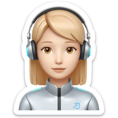 AI Call Agent holo-human-like Cyber AI face, warm, calm and friendly. Holographic look.Soft AI face with a listening, welcoming expression, minimal facial lines, calm eyes. Light headset. sticker