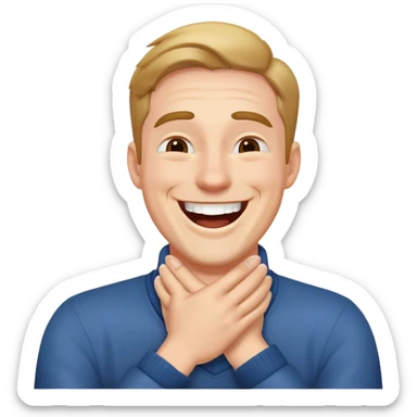 A guy laughing with hands around neck sticker