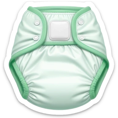 single baby diaper, slightly arched and plush, soft white material with pastel green trim, elastic leg bands, folded sides, no baby or extras, soft lighting, subtle shadows, emoji scale sticker