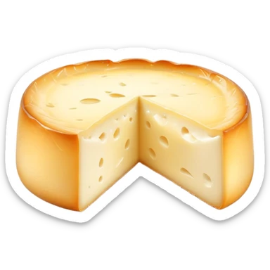 cinematic-realistic-brie-cheese-emoji,-featuring-a-creamy gooey center,-soft-ripened-cheese-with-a-delicate-rind-rendered-with-lifelike-detail-and-inviting,-natural-lighting. sticker