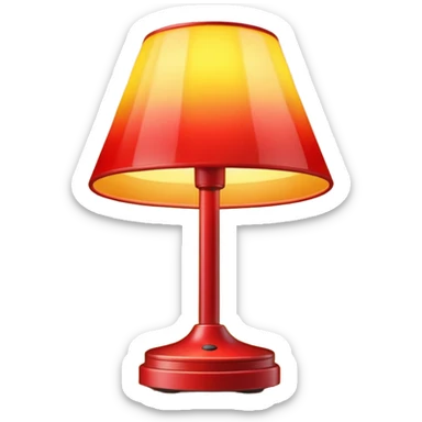 red stand lamp emitting yellow light, warm glow, smooth gradient, bright and saturated colors, minimal details, glossy highlights sticker