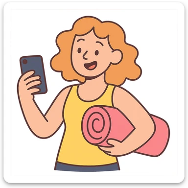 white girl with wavy hair holding her phone and a pink beach towel sticker