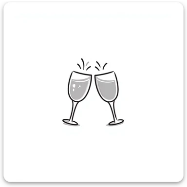 Two elegant wine glasses or champagne flutes clinking together in pastel colors (dd9fb0, ffc6d3, a3bfc9, c4bee2, f1b091), hand-drawn doodle style sticker