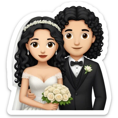 hispanic women with long black hair and light skinned man with medium light brown curly hair getting married  sticker