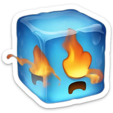 an ice cube on fire with dog ears sticker