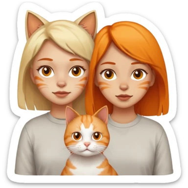 Two dirty girls with white and orange cat sticker