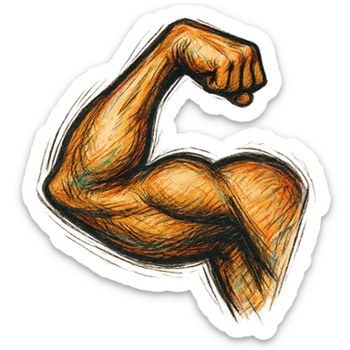 strong arm flexing, symbolizing strength, unique artistic style sticker