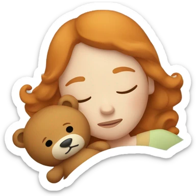Ginger woman asleep in bed holding a teddy bear  sticker