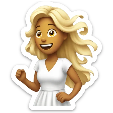 smiling girl in white dress singing hair blowing in the wind sticker