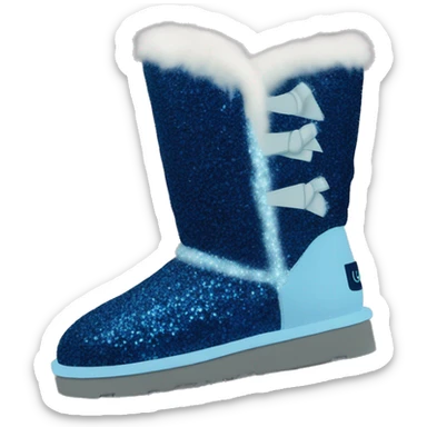 Realistic navy blue Sparkle glitter and fur Ugg boots with light blue sticker