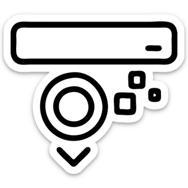 dropdown icon with a camera lens and digital pixels, suggesting image generation, minimal vector style sticker