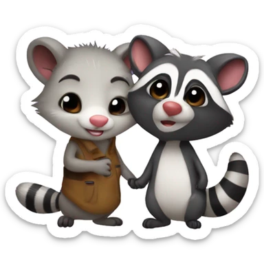 Opossum and raccoon in love  sticker