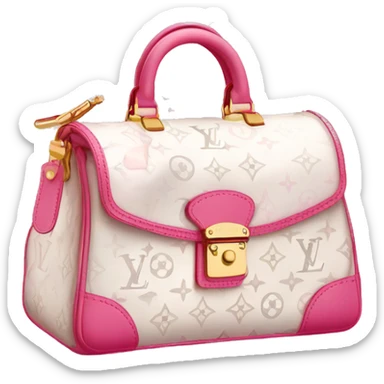 White Designer Louis Vuitton bag with pink monogram and pink trim sticker