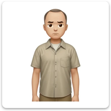 Carl from Sling Blade, serious expression, recognizable features, chin sticking out, slouching posture, no glasses, shirt with collar,  side view,show his entire body, he is standing. we see him from the side. Not frontal view. Side view. He sticks his head forward sticker