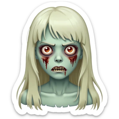 zumbie mulher com cabelos longo e franja a cima da sobrancelha  sticker