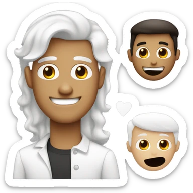 Un chico blanco con ojos cafes sonriendo y con pelo negro y un hopo leve sticker