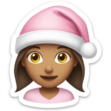 brunette girl wearing a light pink santa hat sticker