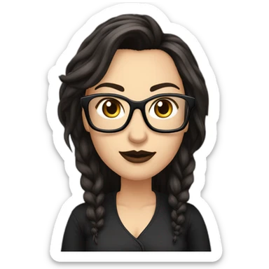Sexy-Caucasian-Mum-woman-goth-long-brown-hair-dark-brown-eyes-standing-wearing-glasses-plus-size-upturned-nose sticker