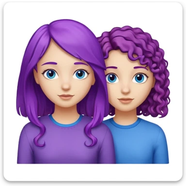 Two girl, best friends, one with purple straight hair and blue eyes, the other with curly brown hair with highlights and brown eyes sticker
