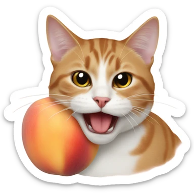 cat with peach in mouth sticker