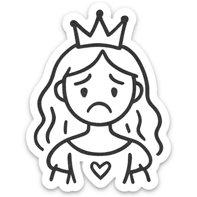 sad princess with black outline doodle style sticker