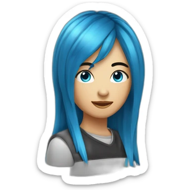 Adolescente avec de yeux vairons bleu et noir avec des cheveux mi-long bleu sticker