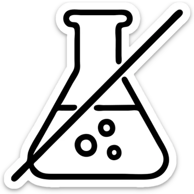 simple black line icon representing 'sans conservateur', crossed chemical symbol, no text sticker