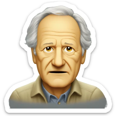 A standard yellow smiley emoji but it looks like Werner Herzog sticker