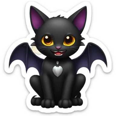 Black vampiric Cat-Fakémon with big fangs and bat wings on head and bat wings on back full body sticker