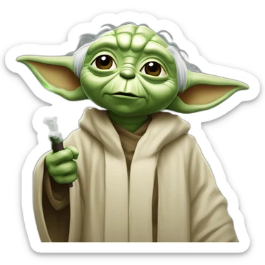 Yoda con micrófono y sentado sobre parlante sticker
