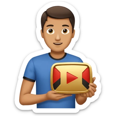 a man holding youtube golden play button sticker