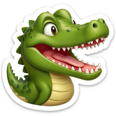 Cinematic Realistic Cute Yawning Crocodile Portrait Emoji, Head tilted slightly with a dramatic, wide-open yawn, showcasing a soft, textured olive-green hide with gently drooping jaws and half-closed, drowsy eyes rendered in exquisite natural detail, high shine, relaxed yet expressive, styled with a dash of primal charm, soft glowing outline, capturing the essence of a sleepy yet affectionate crocodile that appears ready to stretch out and drift into a deep, ancient slumber! sticker