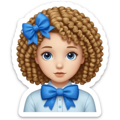 girl tied with blue bow and curly hair sticker