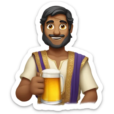 Indian man in a bar wearing an aladdin costume with beer  sticker