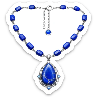 mystical necklace with lapis lazuli stone, glowing blue with white veins sticker