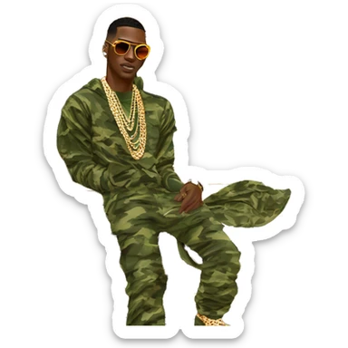 Young Dolph luxury clothes,diamond chain on,getting inside but not all the way in,just opened car door to his all orange and green colored,whole car painted army camouflage, Mercedes G Wagon sticker