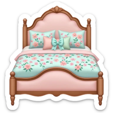 soft pastel bed with floral patterns bows feminine coquette vibe sticker