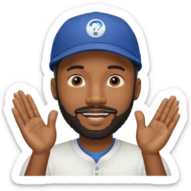 BLACK MAN WITH LOW CUT BEARD AND A BALL CAP SAYING WHO CARES?! MOTIONING HANDS  sticker