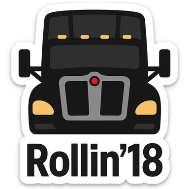 Edit the image of the truck by moving the text 'Rollin' 18' to the bottom of the truck. Keep the text bold and clear. The style should be emoji style with no background. sticker
