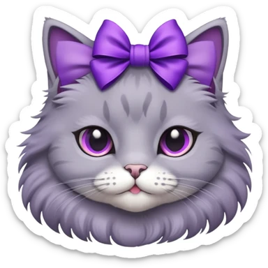 gray cat with purple bow in her head sticker