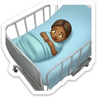 A mother lying on a hospital bed, cradling her newborn baby wrapped in a soft blue swaddle blanket.






 sticker