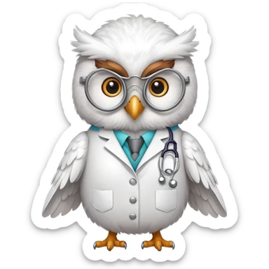 Twilio owl wearing doctor outfit with stethoscope and white coat sticker