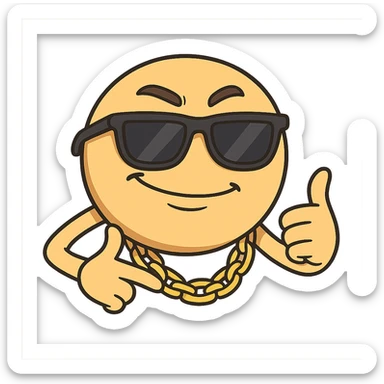 emoji with sunglasses and gold chain, cool attitude, hip hop cartoon style sticker
