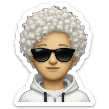 White curly haired boy with Balenciaga sunglasses sticker