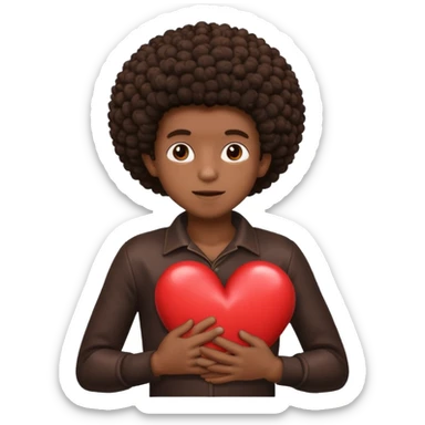 I want a black boy with chocolate skin and an afro holding a heart close to his chest as if to present it to someone he loves. sticker