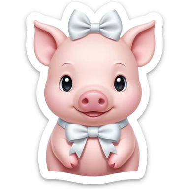 Cute light pink Piglet with big white bow around neck sticker