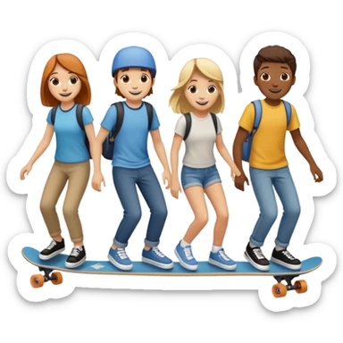 Four people no skin color on one long skateboard sticker